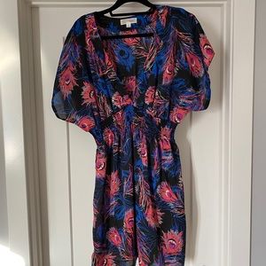 Feather print black dress